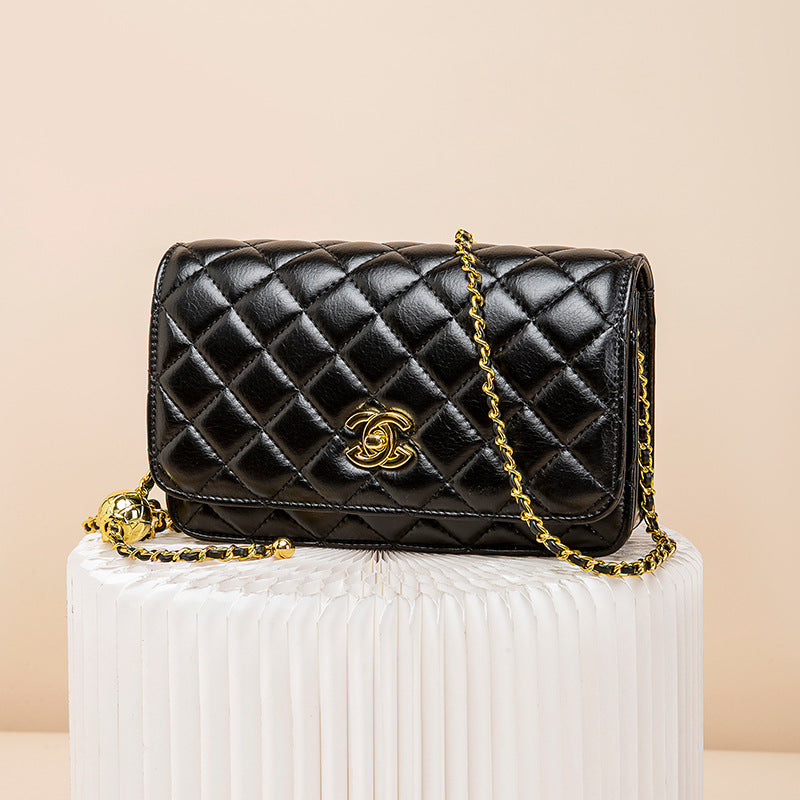 Luxurious Chanel-Style Quilted Small Square Bag for Women | Genuine Leather Cross-Body Shoulder Handbag with Signature Gold Ball Chain | New Spring/Summer Statement Purse with Timeless Diamond Stitching & Premium Finish | Trendy Everyday Accessory wi
