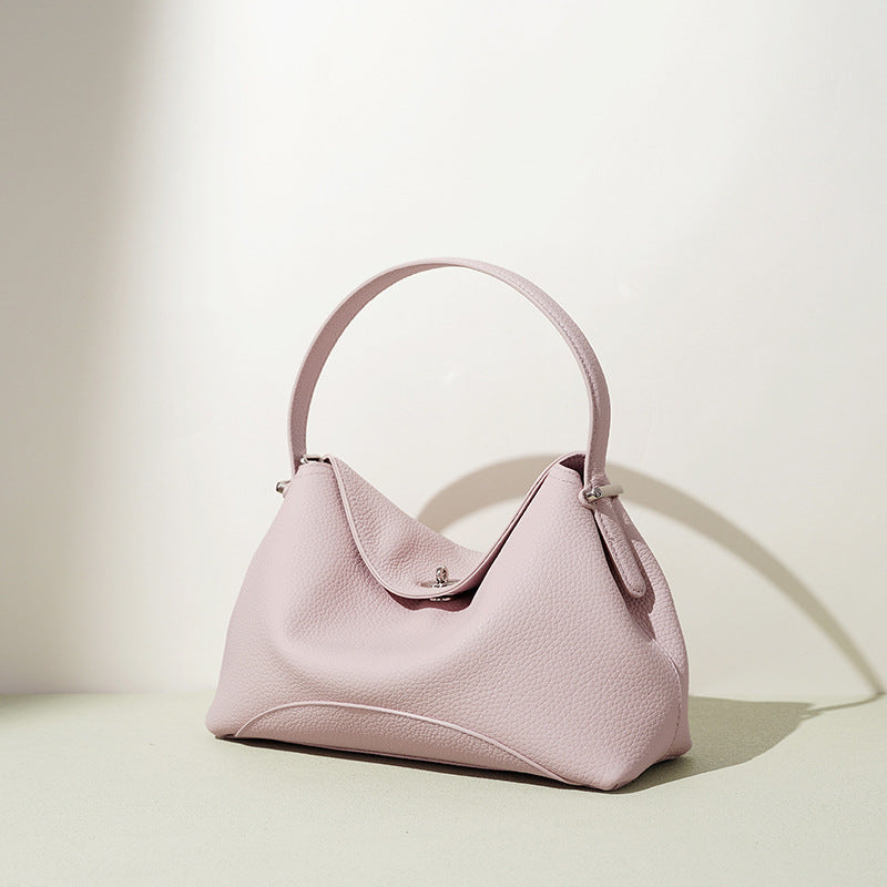 New Light Luxury Dumpling Bag in Genuine Leather, Fashionable Commute Shoulder Crossbody Top Handle Purse, Premium Handbag for Women