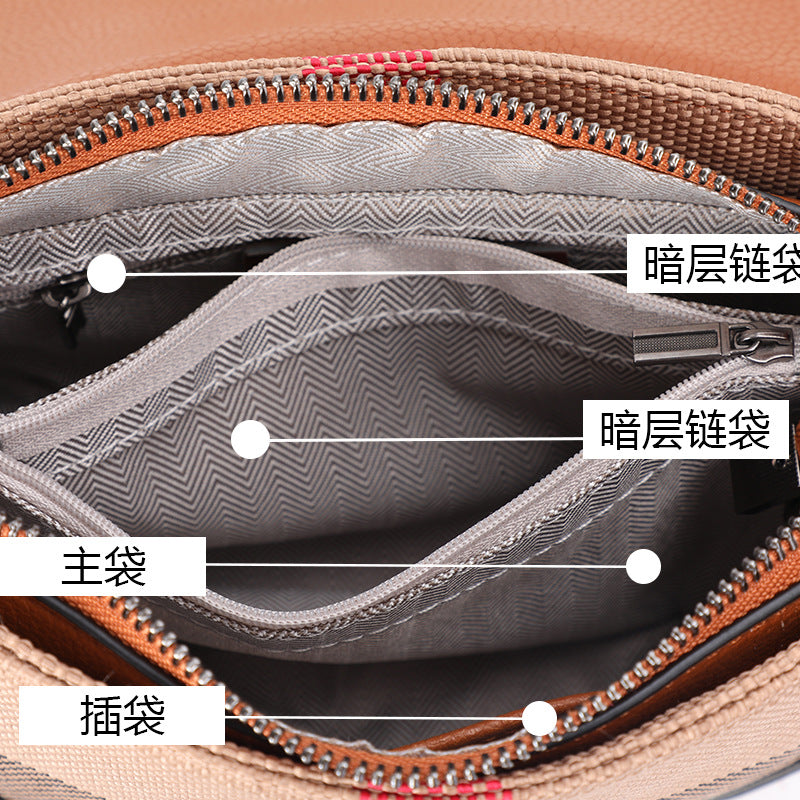 Trendy Plaid Saddle Bag in Genuine Cowhide, Premium Fashionable Crossbody Shoulder Purse for Women