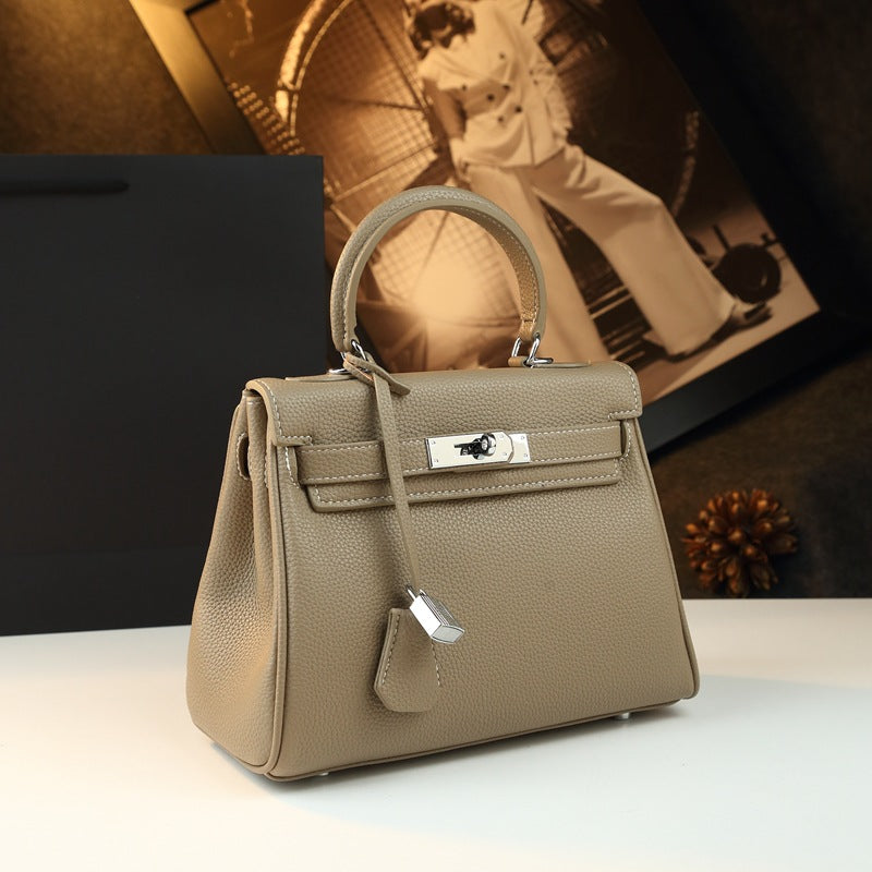 Genuine Leather Kelly-Style Large Capacity Handbag for Women, New Arrival Top Handle Crossbody Purse, Premium Commute Bag with Elegant Light Luxury Style for Ladies