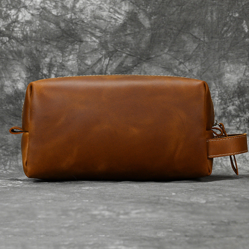 New Crazy Horse Leather Multifunctional Toiletry Bag, Unisex Travel Cosmetic Pouch, Genuine Leather Clutch for Men and Women