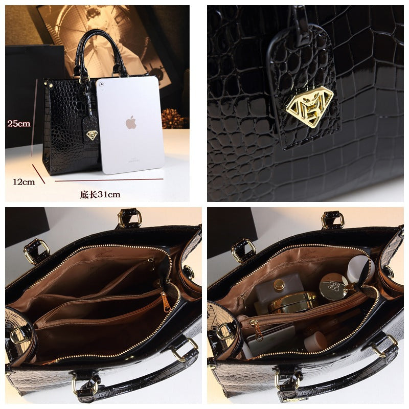 New Arrival Genuine Leather Croc-Effect Large Tote Bag for Women, A Fashionable Casual Crossbody Handbag with Large Capacity & Versatile Design