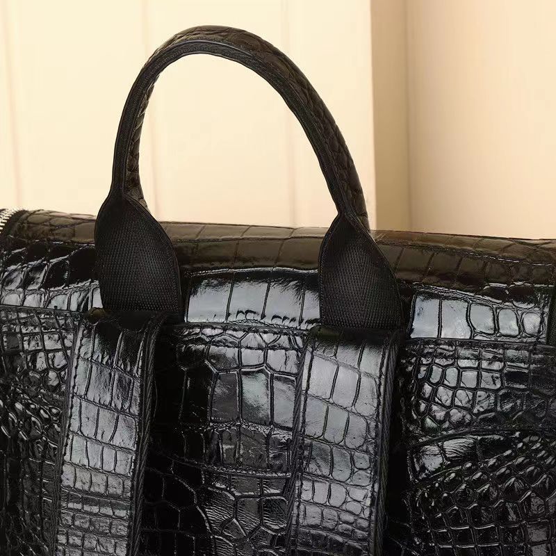 Premium Genuine Leather Croc-Effect Backpack for Men, Large Capacity Business Travel Laptop Bag with High-End Casual Style, Perfect Work & Weekend Bag