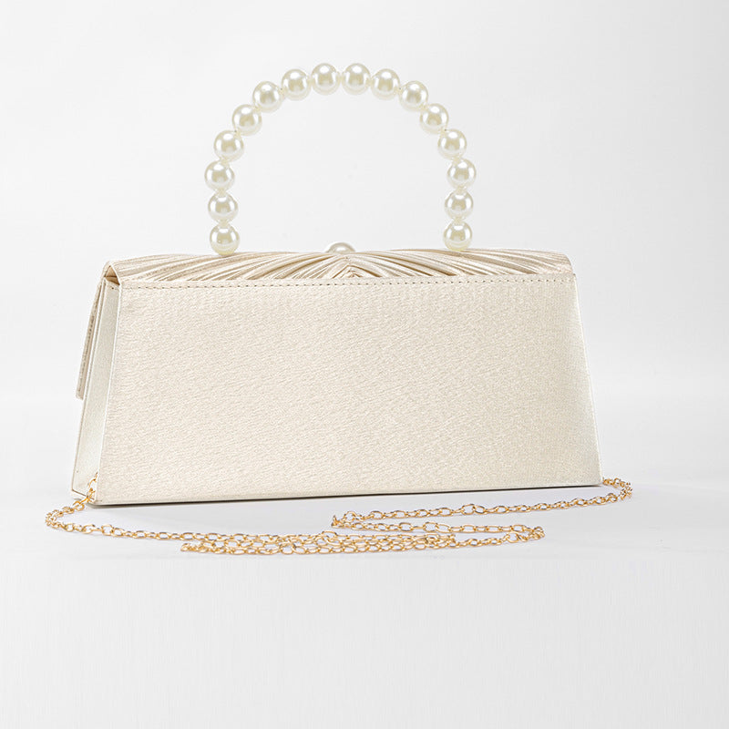Satin Pearl Embellished Evening Clutch for Women, New Pleated Formal Gown Purse, Elegant Party Handbag for Ladies