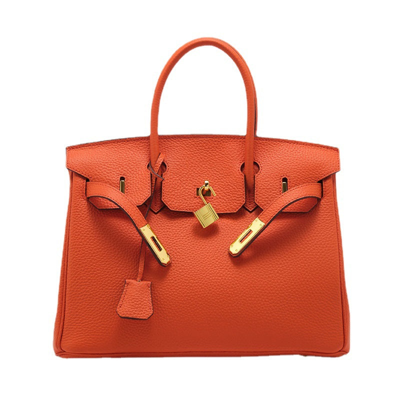Genuine Top Layer Pebbled Leather Birkin-Style Large Capacity Handbag for Women, New Arrival Kelly-Style Top Handle Purse, Elegant Chic Tote Bag for Ladies