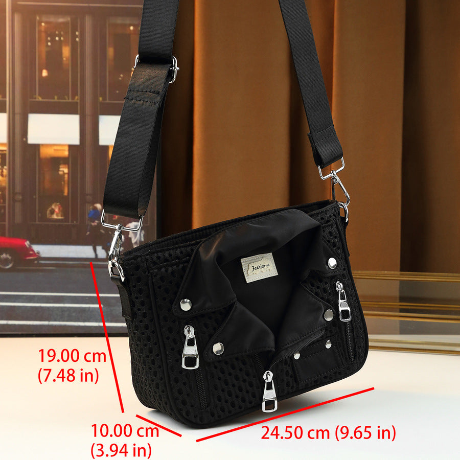 Vintage Biker Mesh Crossbody Bag for Women Niche Street Style Shoulder Handbag, Breathable Cool Purse with Edgy Design