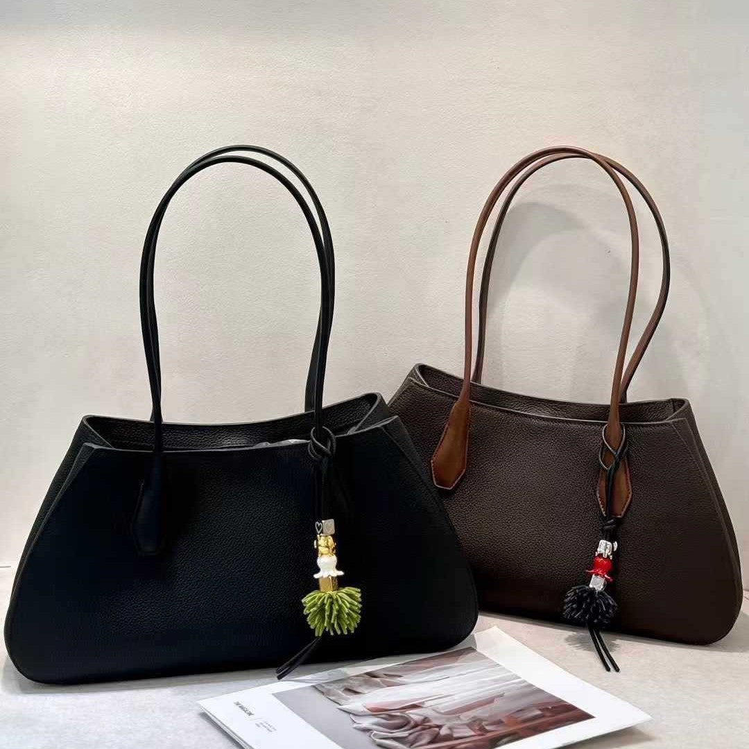 Genuine Top Layer Cowhide 26cm Hobo Bag for Women, The Row Style Slouchy Ultra-Light Tote Shoulder Purse, Versatile Everyday Handbag for Ladies