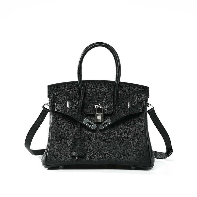 Premium Top-Layer Cowhide Leather Tote Bag for Women, Textured Grain Finish with Spacious Large Capacity, Unique Boutique Handbag with Turn-Lock Closure