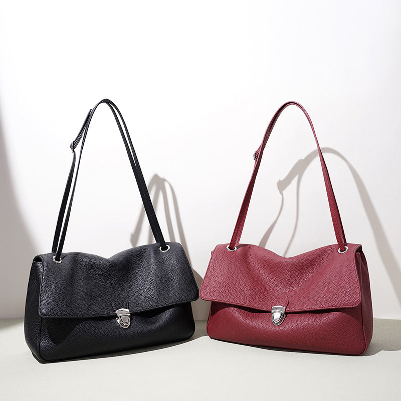New Korean Light Luxury Large Capacity Commute Bag, Versatile Crossbody Shoulder Top Handle Purse, Niche Premium Genuine Leather Handbag for Women