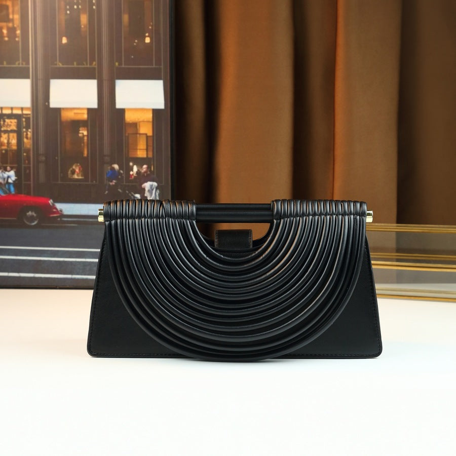 Woven Line Clutch Bag for Women Niche Designer Handbag with Premium Texture, Artistic Woven Detail and Minimalist Silhouette