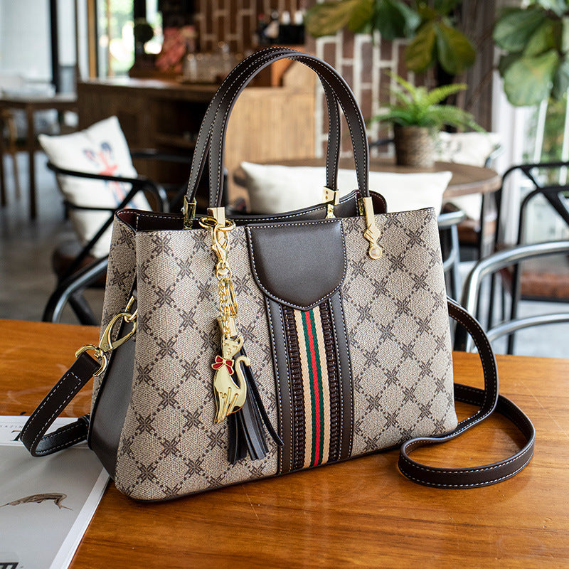 Elegant Monogram Print Tote Bag for Women | Light Luxury Large Top-Handle Handbag with Trendy Tassel Accent | Spacious High-End Carryall for Work, Errands & Travel | New Statement Purse with Sophisticated Finish & Timeless Appeal