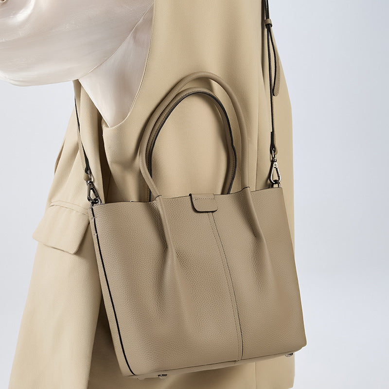 Top Layer Cowhide Bucket Tote Bag for Women Large Capacity Commuter Shoulder Handbag, Minimalist Bestselling Purse with Premium Leather Finish