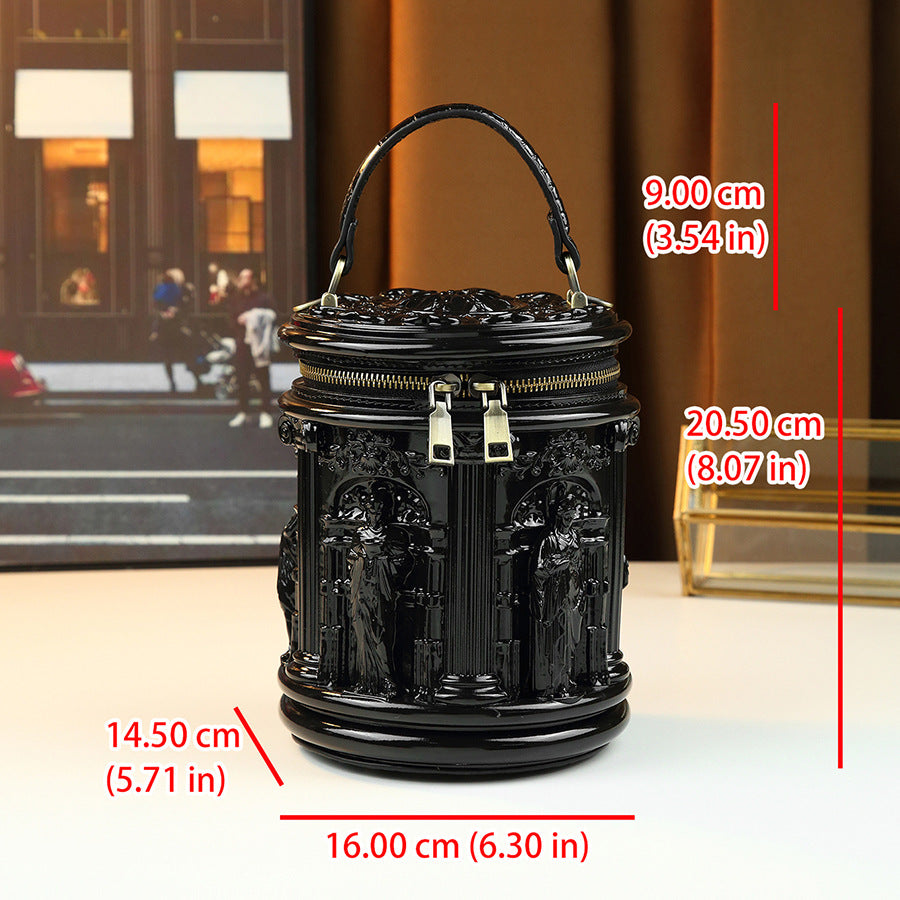 Vintage Architectural Cylinder Bag for Women Creative Shoulder Crossbody Handbag, Unique Sculptural Purse for Events & Everyday Style