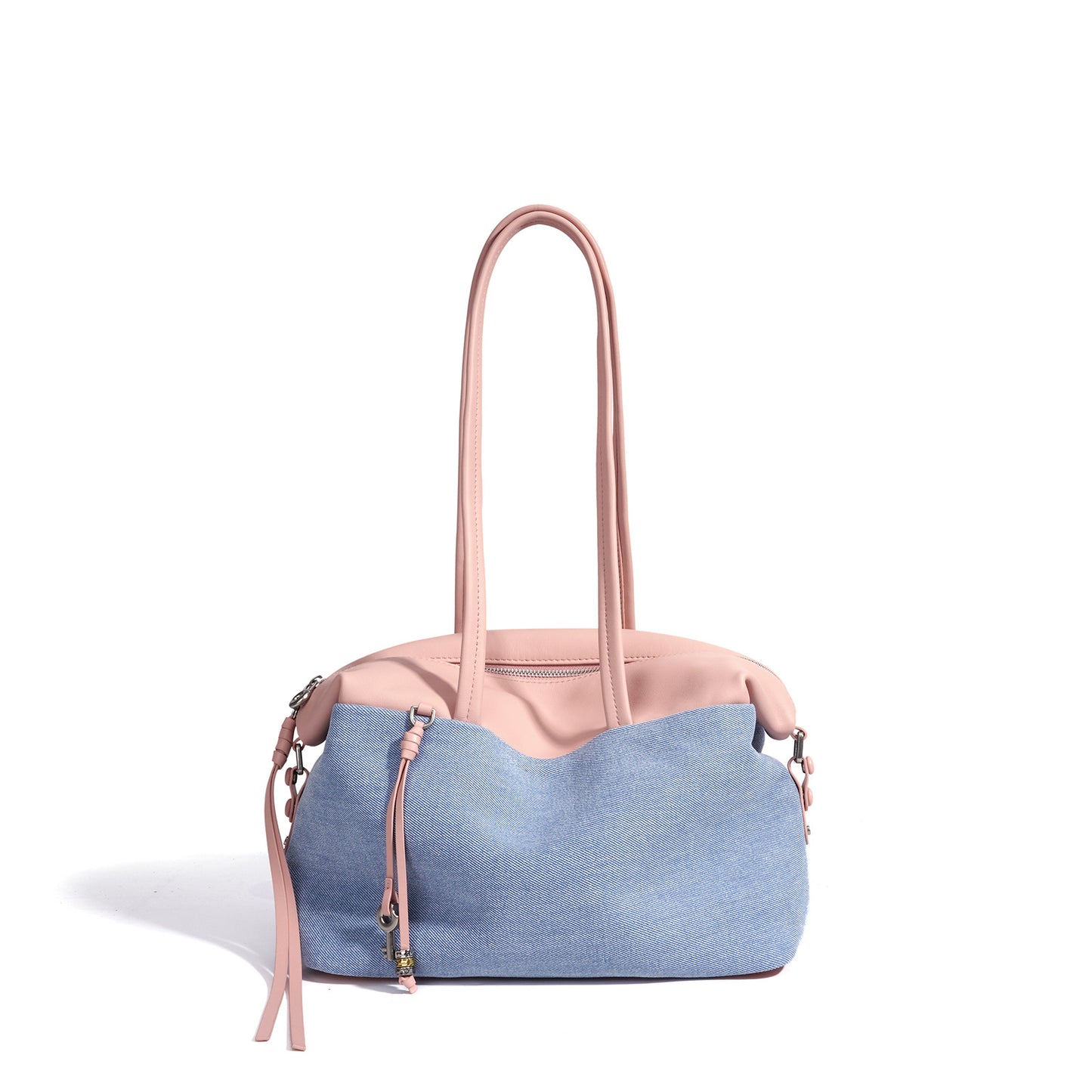 Genuine Cowhide Denim Patchwork Tote Bag for Women, New Spring Summer Vintage Large Capacity Shoulder Underarm Top Handle Handbag, Versatile Commute Purse for Ladies