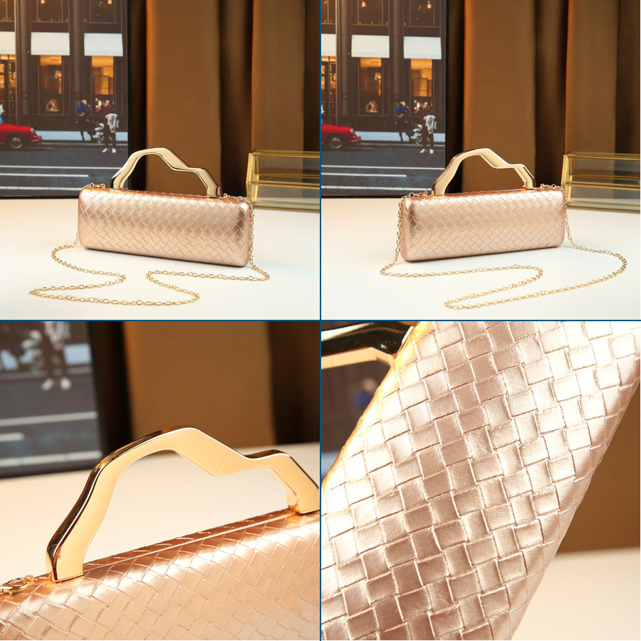 New Arrival Wave Metal Handle Baguette Bag for Women, A Woven Shoulder Crossbody Handbag with Premium Trendy Design