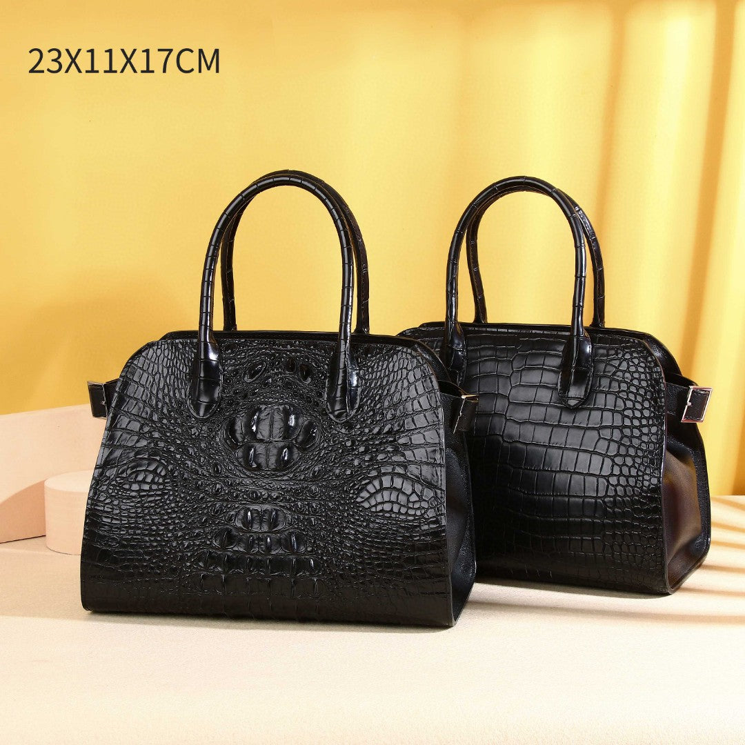 Premium Thai Croc-Effect Dumpling Bag for Women, A Large Capacity Bowling Shell Tote with Business Trendy Top-Handle Design, Perfect for Work & Everyday