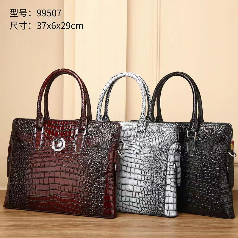 New Arrival Croc-Effect Genuine Leather Briefcase for Men, A Large Capacity Business Laptop Bag with Top Handle, Perfect for Travel & Work