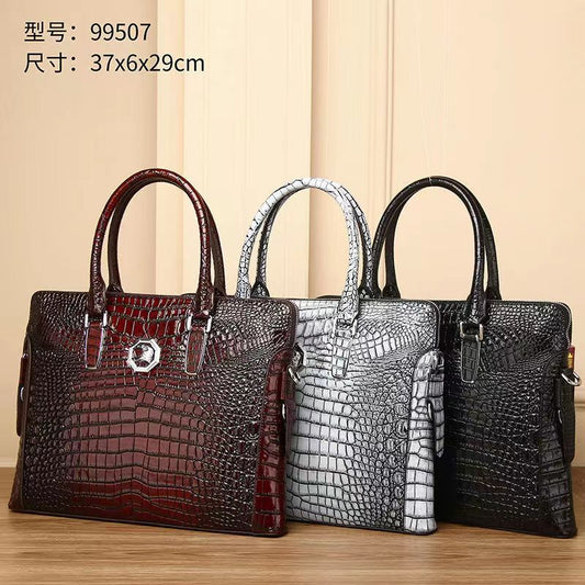New Arrival Croc-Effect Genuine Leather Briefcase for Men, A Large Capacity Business Laptop Bag with Top Handle, Perfect for Travel & Work