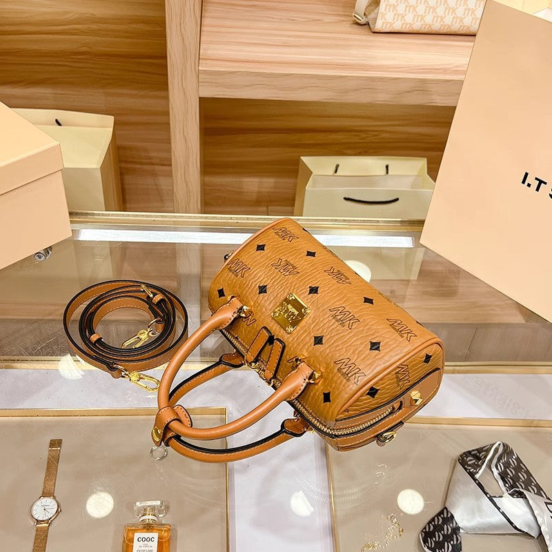 Genuine Leather Boston Pillow Bag for Women, New Fall Winter Mini Crossbody Top Handle Shoulder Purse, Compact Everyday Handbag for Ladies