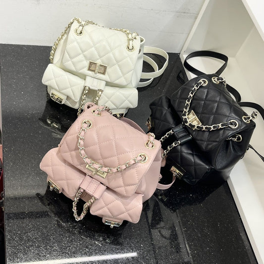 Genuine Leather Chain Backpack for Women, Fashionable Premium Shoulder Bag, Niche Designer Double Backpack for Ladies