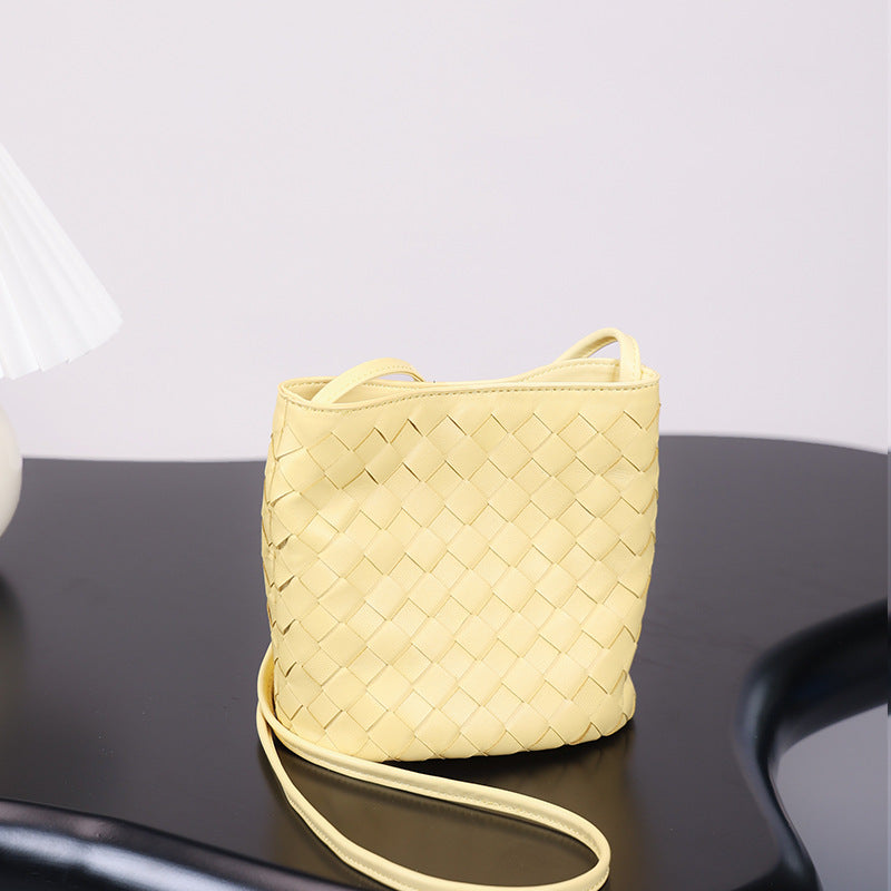 Sheepskin Handwoven Bucket Bag for Women Premium Crossbody Shoulder Handbag, Trendy Fashion Purse with Soft Luxurious Texture