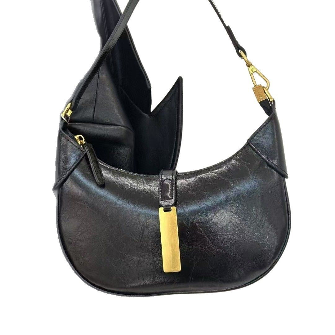 Genuine Leather Croissant Crescent Bag for Women, New Spring Summer Top Handle Underarm Purse, Niche Fashionable Dumpling Shoulder Bag for Ladies