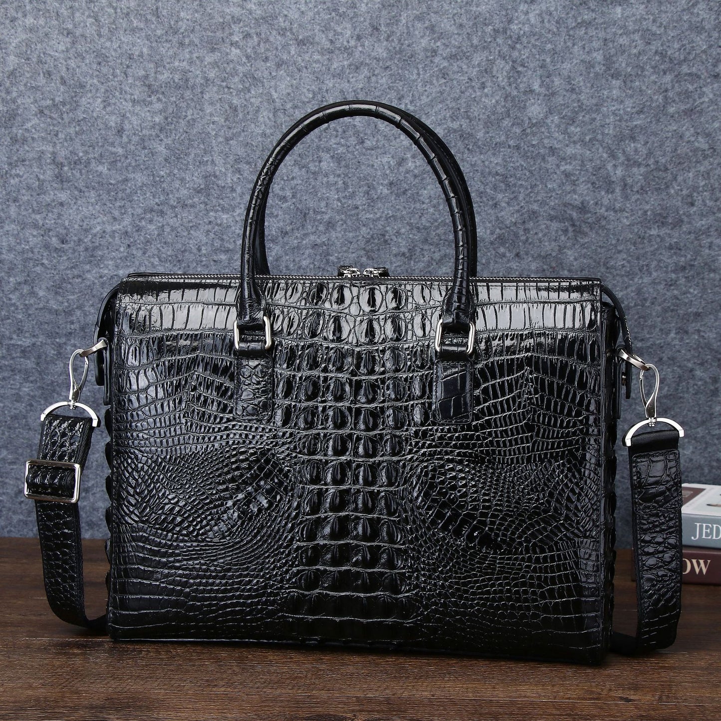 New Arrival Croc-Effect Business Briefcase for Men, A Large Capacity Document Laptop Shoulder Crossbody Bag with Professional Design, Perfect for Work & Travel