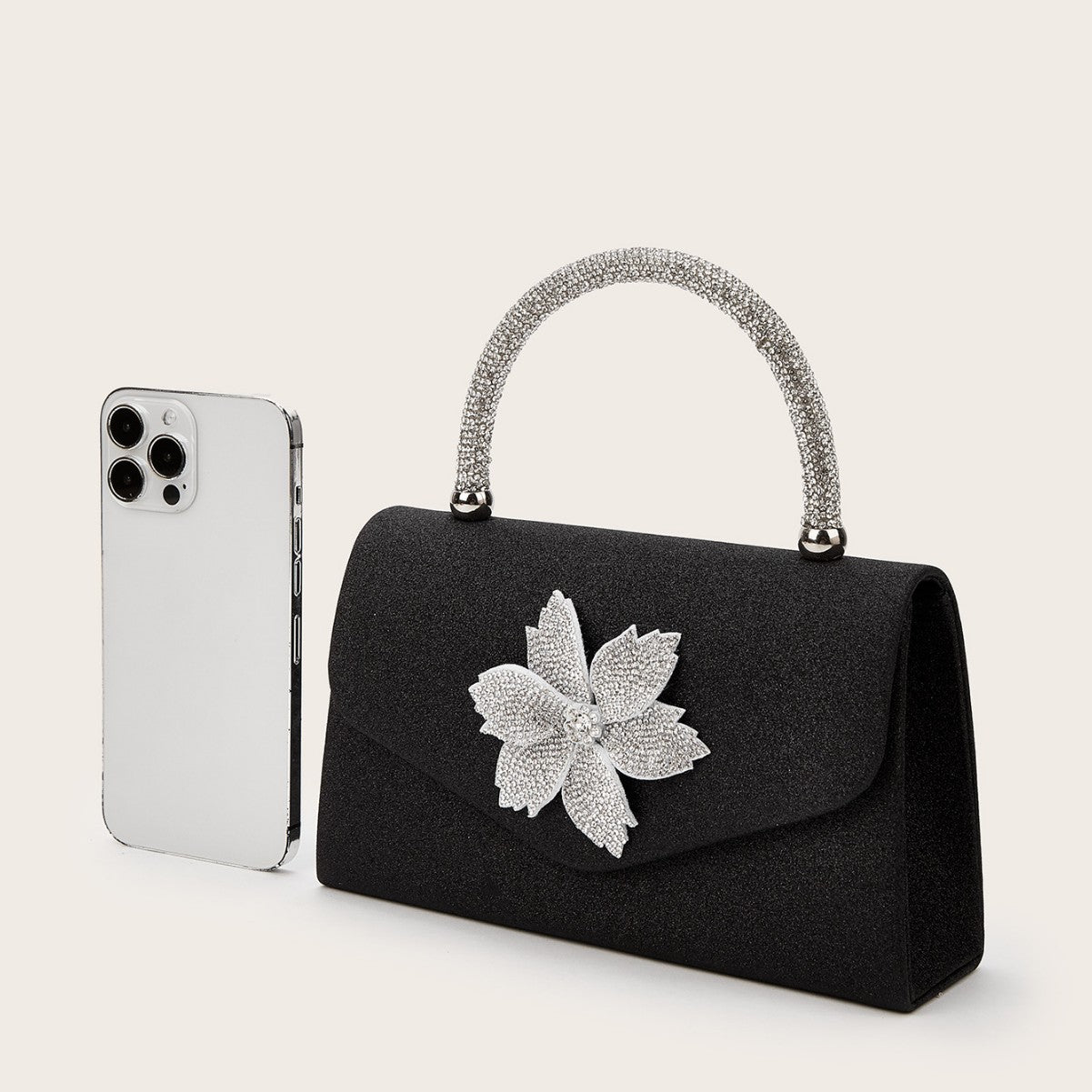 Rhinestone Chain Small Square Bag for Women, Vintage Fashionable Top Handle Crossbody Purse, Sparkly Evening Handbag for Weddings and Parties for Ladies