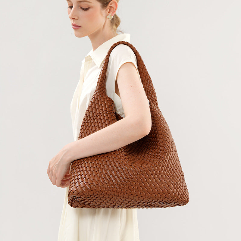 Handwoven Korean Style Large Capacity Mother-Child Bag, Casual Shoulder Top Handle Underarm Purse, Fashionable Handbag for Women
