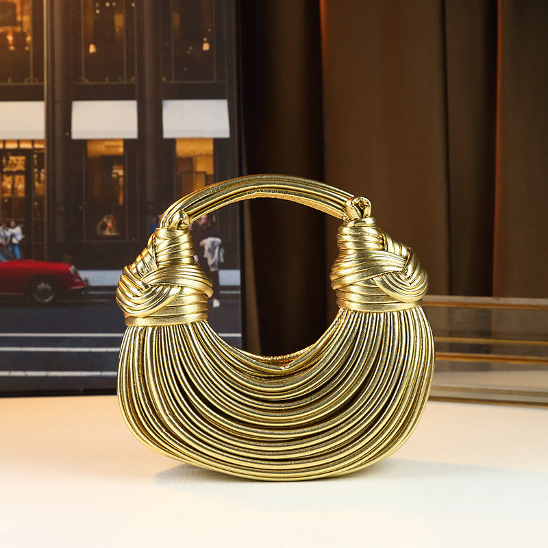 New Arrival Glossy Hand-Woven Knot Bag for Women, A Cloud Dumpling Clutch with Rope Detail & Trendy Design, Perfect for Everyday Style