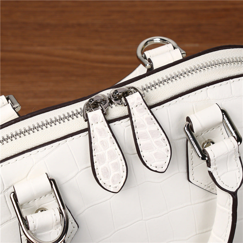 New Arrival Croc-Effect Genuine Leather Shell Bag for Women, Large Capacity Shoulder Crossbody Top-Handle Handbag with Trendy Premium Design, Everyday Purse
