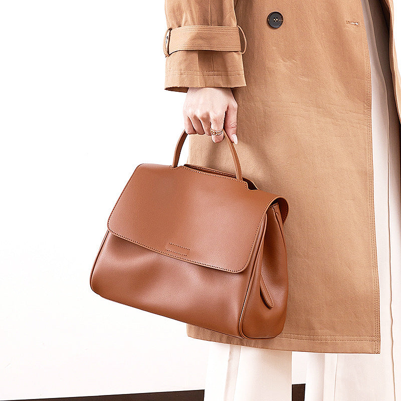 New Premium Cowhide Large Capacity Tote Bag, Versatile Shoulder Crossbody Top Handle Purse, Fashionable Handbag for Women