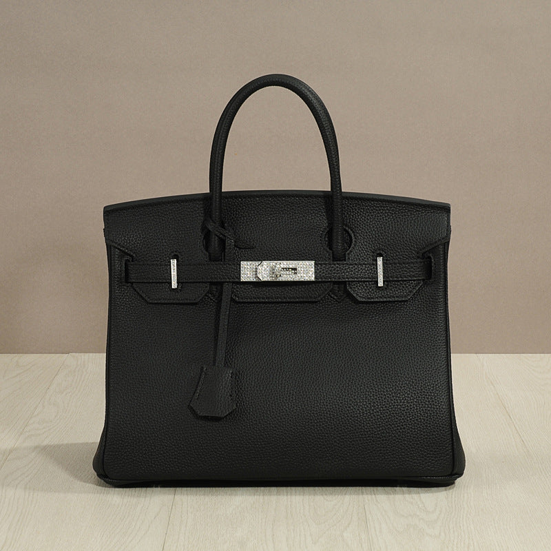New Arrival Rhinestone-Embellished Pebbled Leather Tote Bag, Birkin & Kelly-Inspired Top-Handle Shoulder Crossbody Handbag with Large Capacity, Premium Everyday Purse