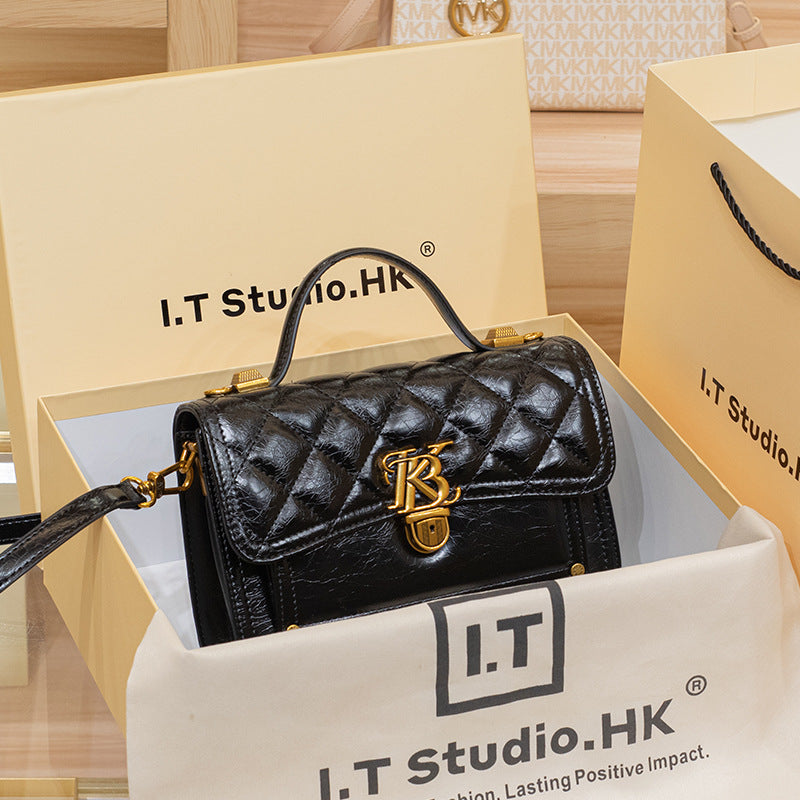 Genuine Leather Quilted Small Square Bag for Women, New Versatile Top Handle Shoulder Crossbody Purse, Trendy Everyday Handbag for Ladies