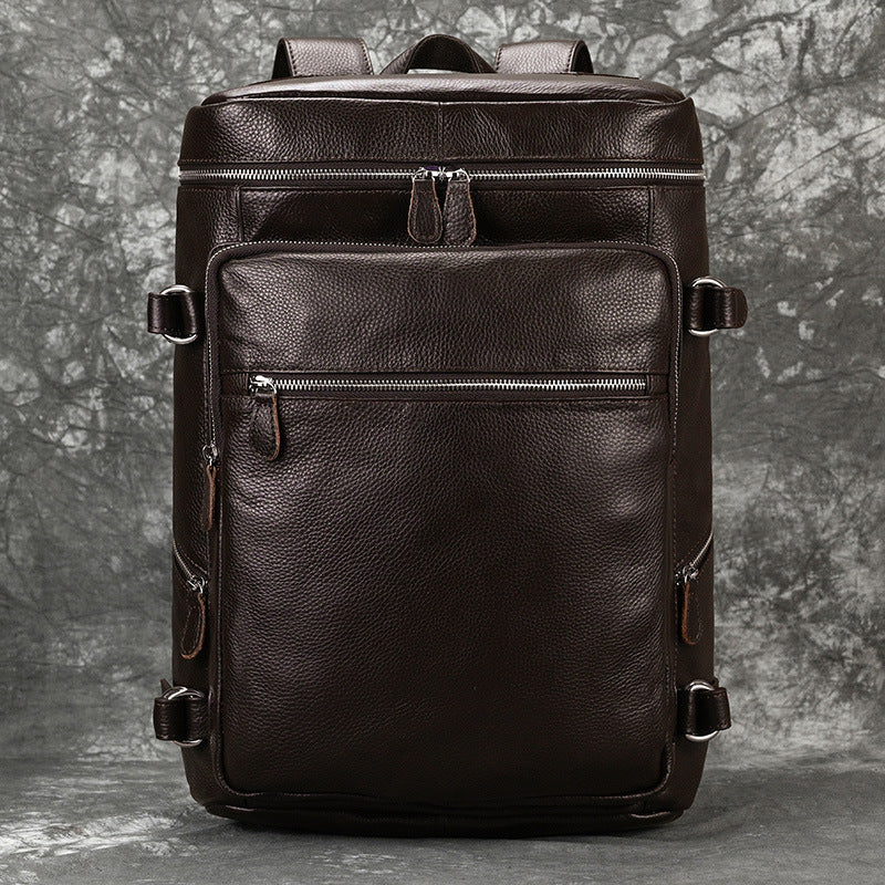 Fashionable Top Layer Cowhide Large Capacity Backpack, Student School Laptop Daypack, Premium Genuine Leather Bag for Men
