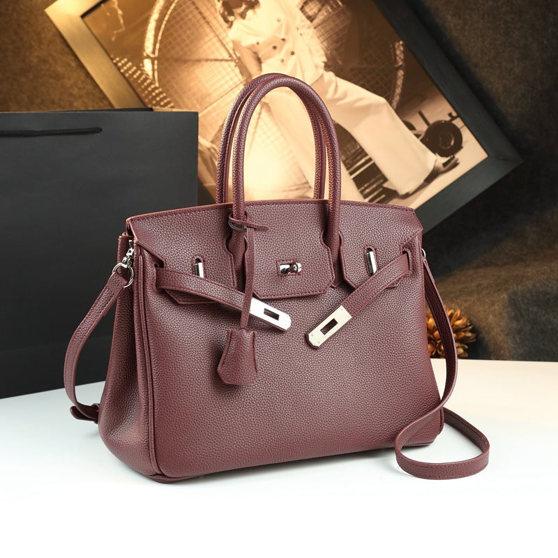 New Arrival Pebbled Leather Birkin-Inspired Tote Bag for Women, Large Capacity Turn-Lock Shoulder Crossbody Handbag with Light Luxury Style, Perfect Commuter Purse for Work & Everyday
