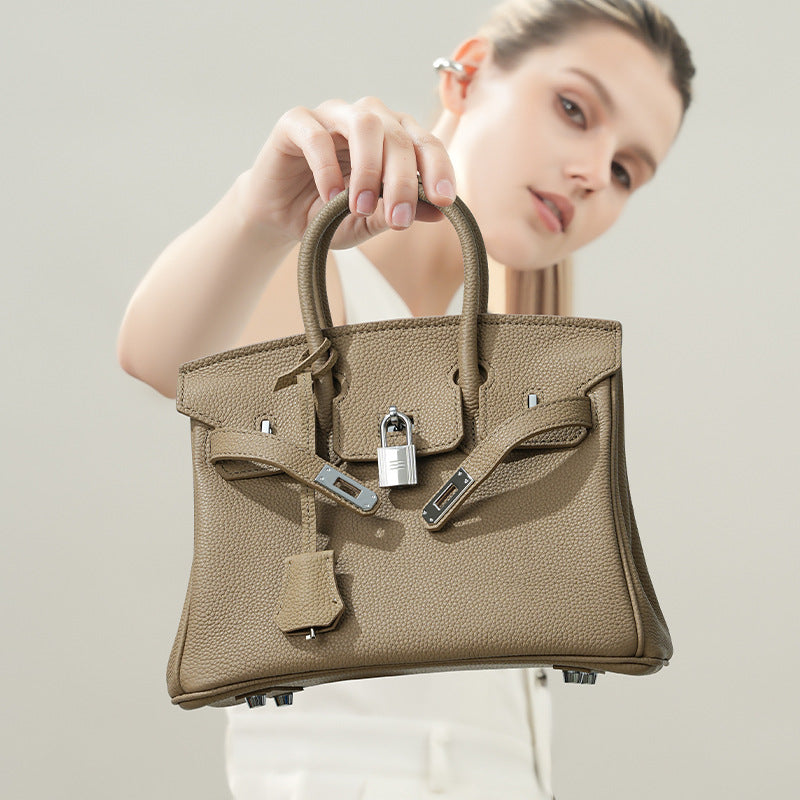 Premium Top-Layer Cowhide Leather Tote Bag for Women, Textured Grain Finish with Spacious Large Capacity, Unique Boutique Handbag with Turn-Lock Closure