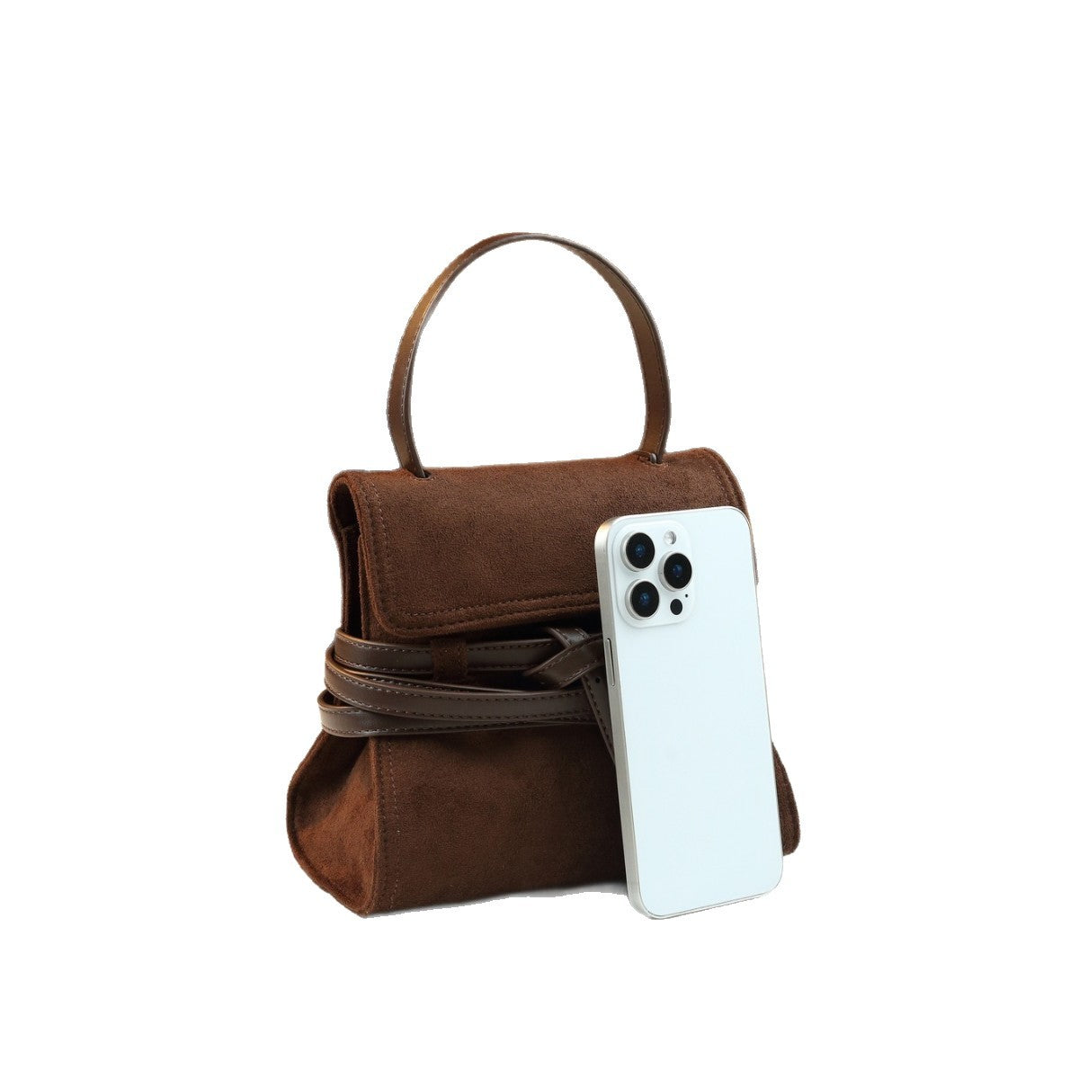 Suede Tie-Detail Small Bag for Women Niche Shoulder Crossbody Handbag, Premium Fall Winter Purse with Elegant Design