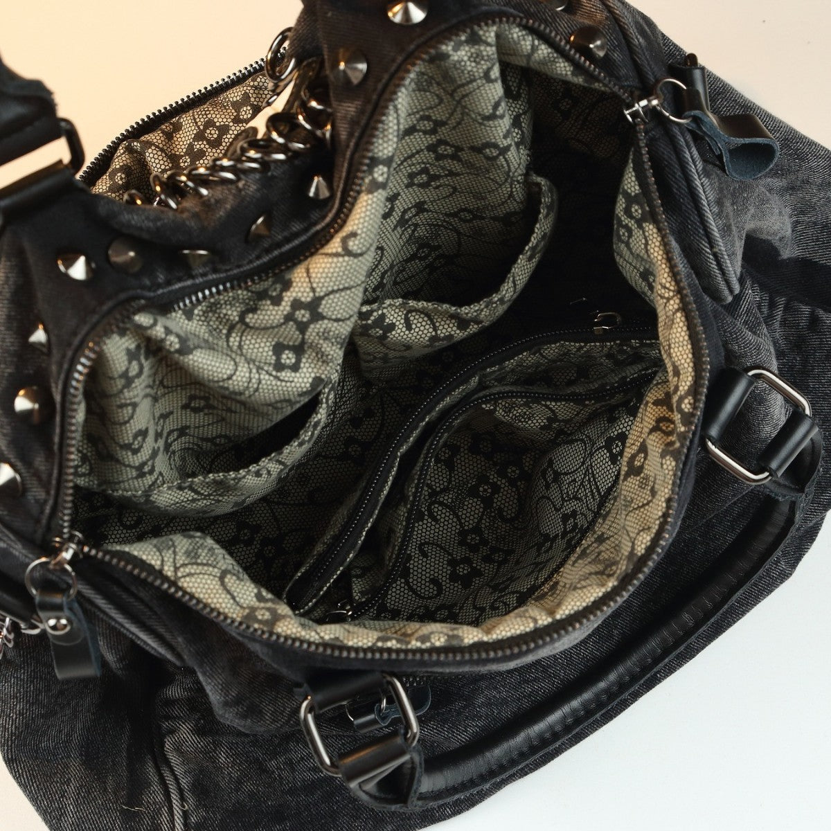 Denim Rivet Chain Bag for Women Casual Stylish Top Handle Shoulder Crossbody Purse, Large Capacity Handbag with Trendy Hardware Accents