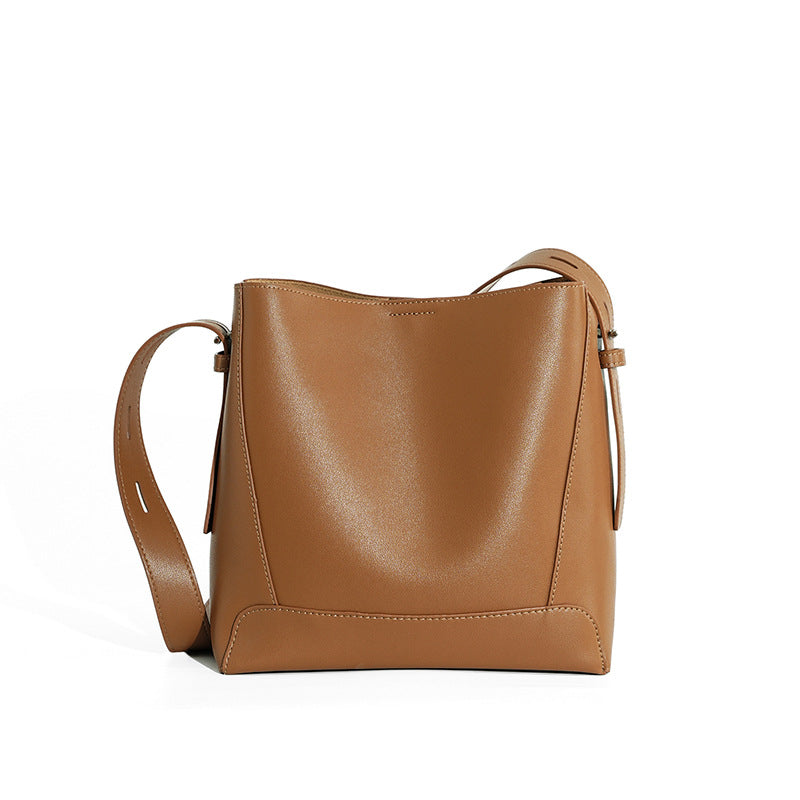 Genuine Leather Bucket Bag for Women, New Large Capacity Commute Shoulder Crossbody Purse, Premium Everyday Handbag for Ladies