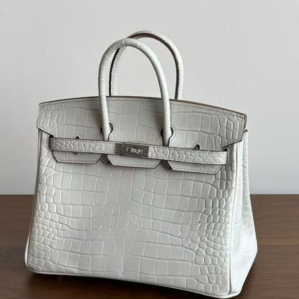 Genuine Leather Tote Bag for Women, Hermès-Inspired Birkin-Style Handbag with Crocodile-Embossed Finish, Top-Grain Cowhide Leather, Hand-Stitched Craftsmanship, Available in 25cm and 30cm, Luxury Everyday Carry Purse