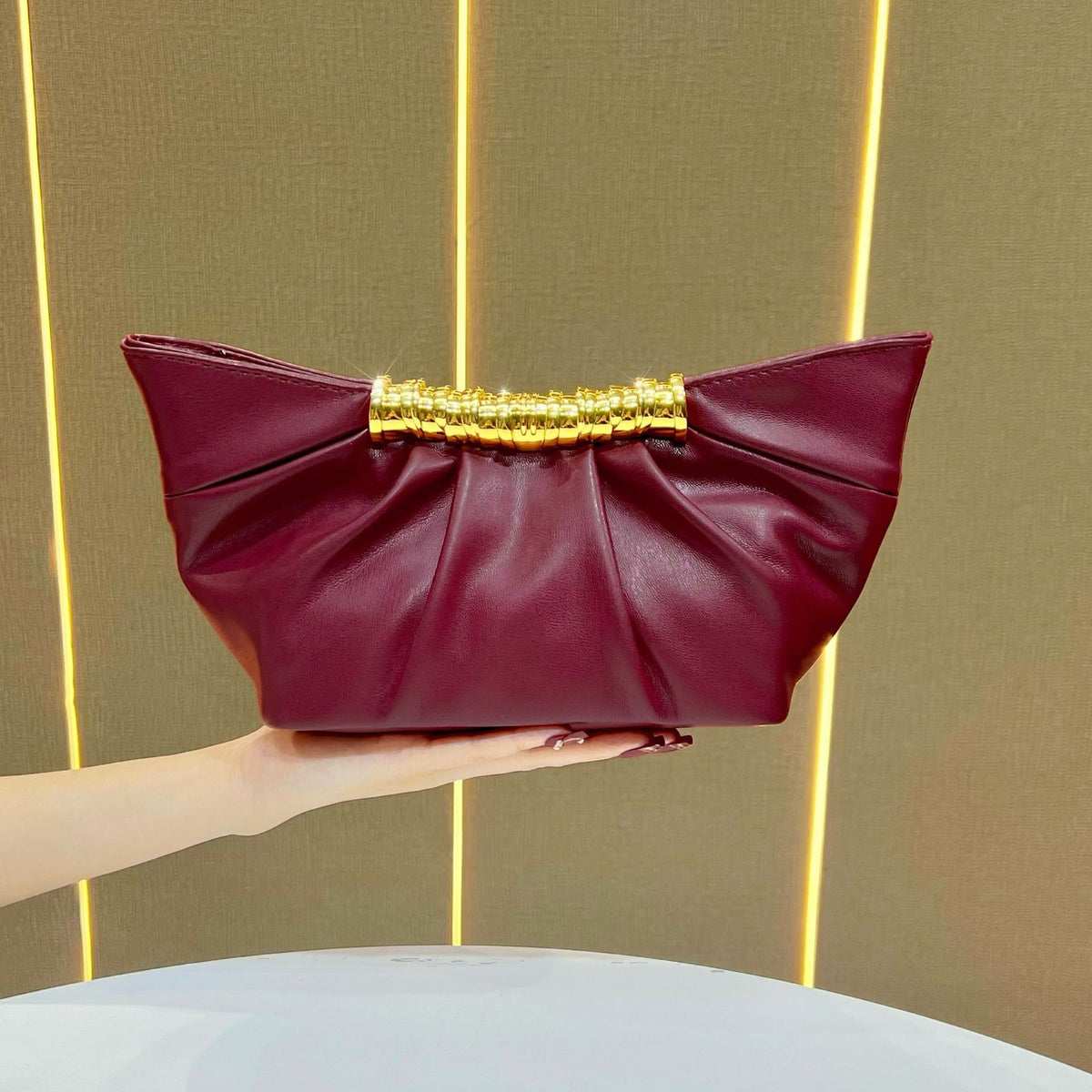 New Arrival Pleated Evening Clutch for Women, Minimalist Versatile Crossbody Purse with Elegant Pearl Accents, A Sophisticated Handbag for Wedding Banquet & Party