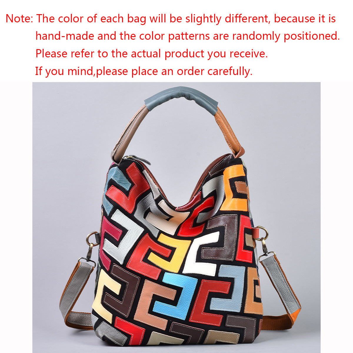 Genuine Leather Multicolor Patchwork Handbag for Women, Color Block Unique Design Casual Shoulder Purse, Versatile Everyday Bag for Ladies