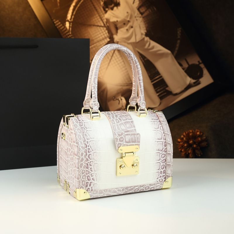New Arrival Croc-Effect Doctor Bag for Women, An Elegant Top-Handle Crossbody Shoulder Handbag with Exquisite Genuine Leather & High-End Trendy Design