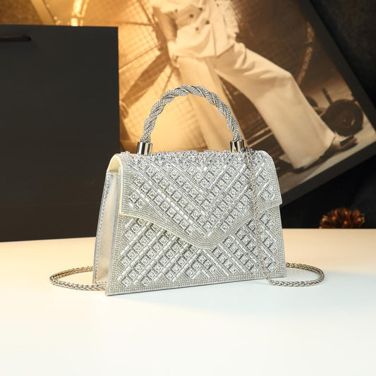 Chic Sparkly Genuine Leather Crossbody Bag for Women, A Rhinestone-Embellished Shoulder Handbag with Versatile Trendy Design, Perfect for Banquets & Everyday Style