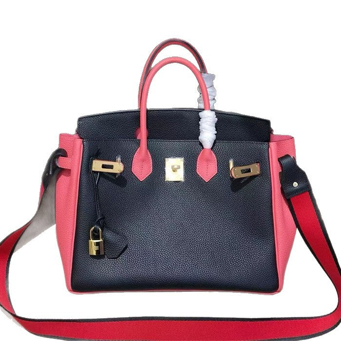 New Spring/Summer Birkin-Inspired Tri-Color Handbag for Women, Premium Top-Layer TC Cowhide Leather with Trendy Design, Versatile Shoulder Crossbody Tote for Everyday Style