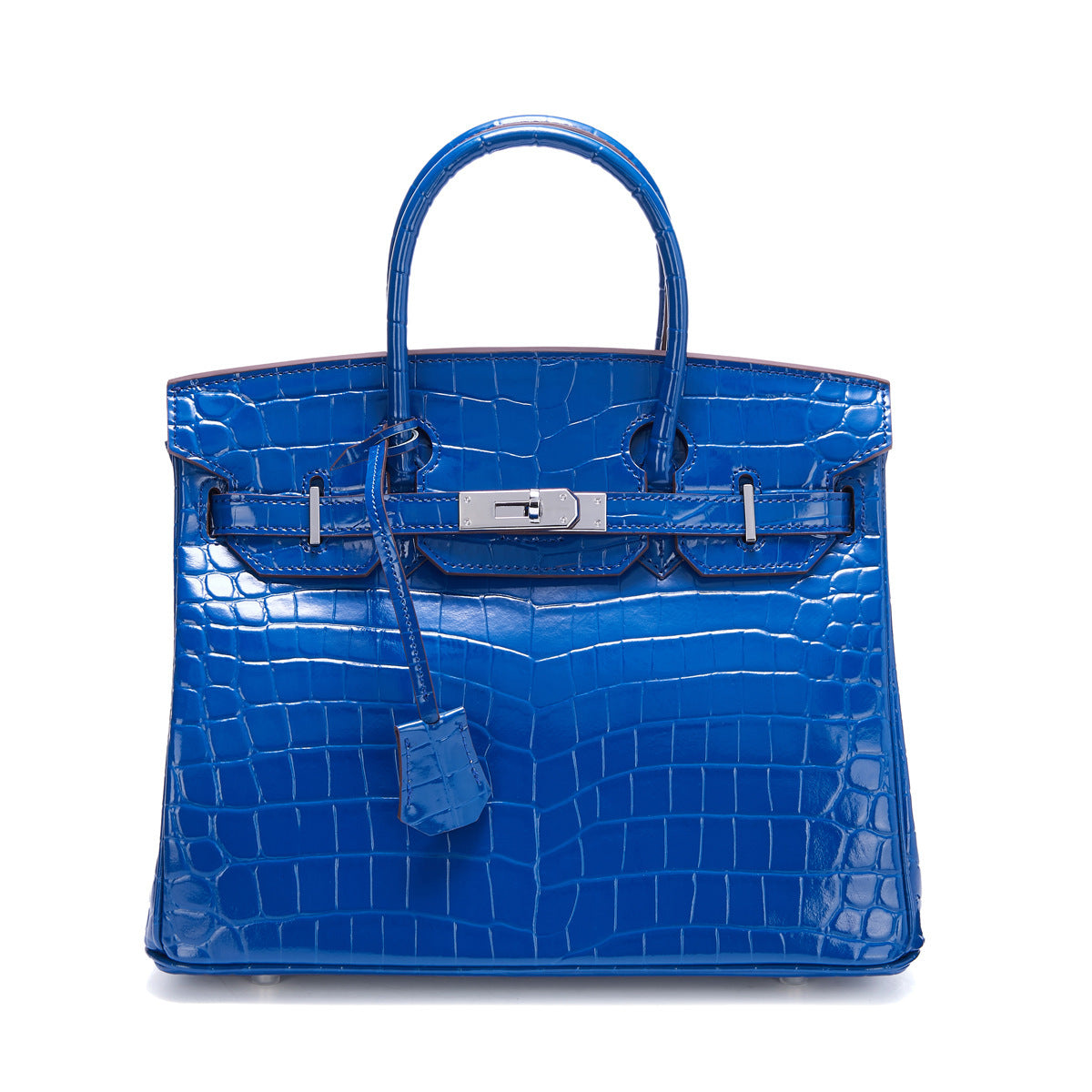 Genuine Leather Patent Crocodile-Embossed Birkin-Style Bag for Women, New Fashionable Top Handle Shoulder Crossbody Purse with Silver-Tone Hardware, Trendy Handbag for Ladies