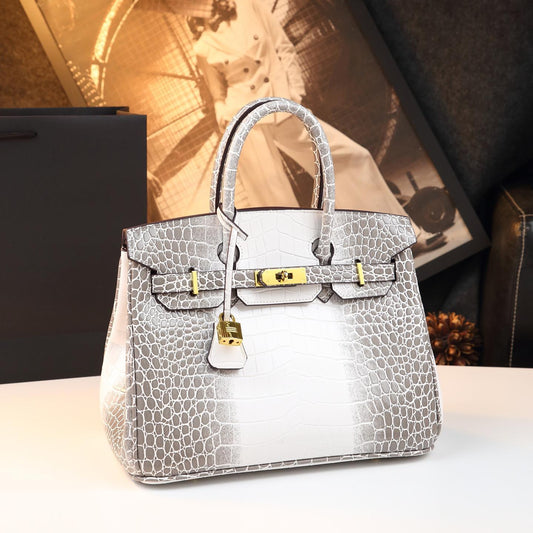Chic Croc-Embossed Birkin-Inspired Tote Bag for Women, Premium Genuine Leather Shoulder Crossbody Top-Handle Handbag with Dopamine Bright Colorful Style, High-End Everyday Purse