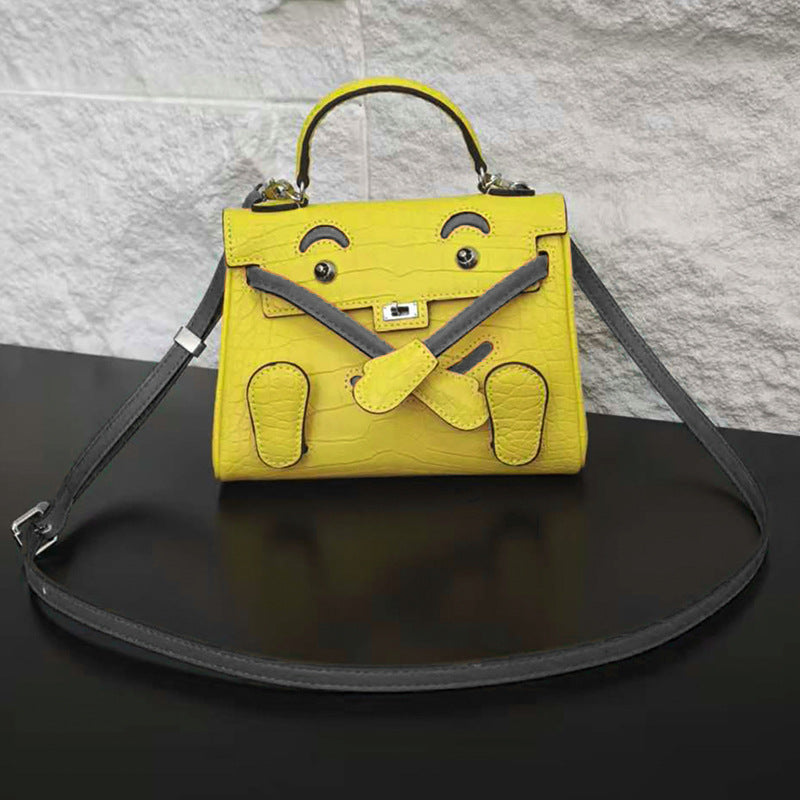 Genuine Leather Crocodile-Embossed Doll Kelly-Style Bag for Women, Hand-Stitched Waxed Thread Niche Fashion Top Handle Shoulder Crossbody Purse, Trendy Handbag for Ladies