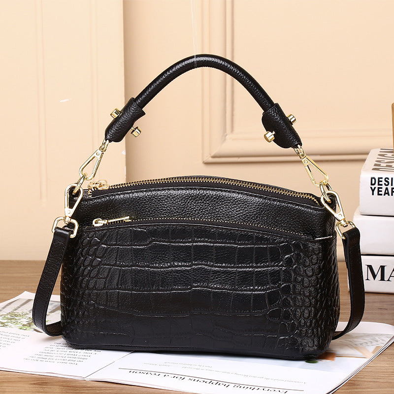 New Arrival Croc-Effect Genuine Leather Bag for Women, A Premium Top-Handle Crossbody Shoulder Handbag with Versatile Design